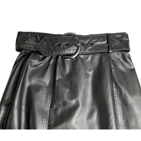 Vintage Laurice Leather Pencil Skirt Womens 5/6 Belted Midi 80s 90s Slit Back - Picture 6 of 16